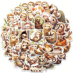 50pcs Small Sloth Stickers for Decorative Luggage Laptop Skateboard Guitar