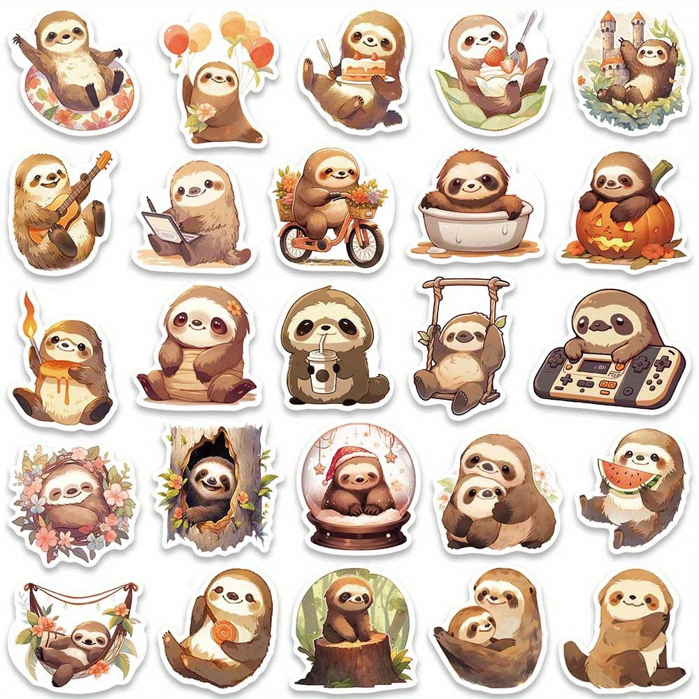 50pcs Small Sloth Stickers for Decorative Luggage Laptop Skateboard Guitar