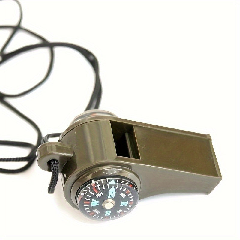 2pcs 3 In 1 Emergency Survival Whistle With Compass Thermometer