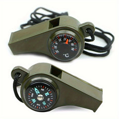 2pcs 3 In 1 Emergency Survival Whistle With Compass Thermometer