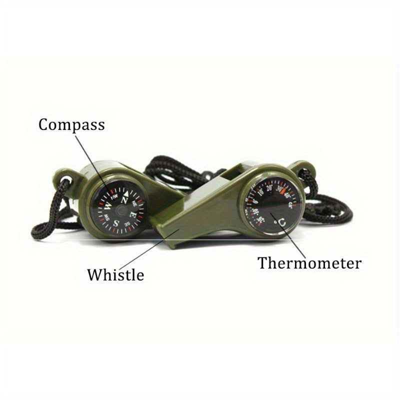 2pcs 3 In 1 Emergency Survival Whistle With Compass Thermometer