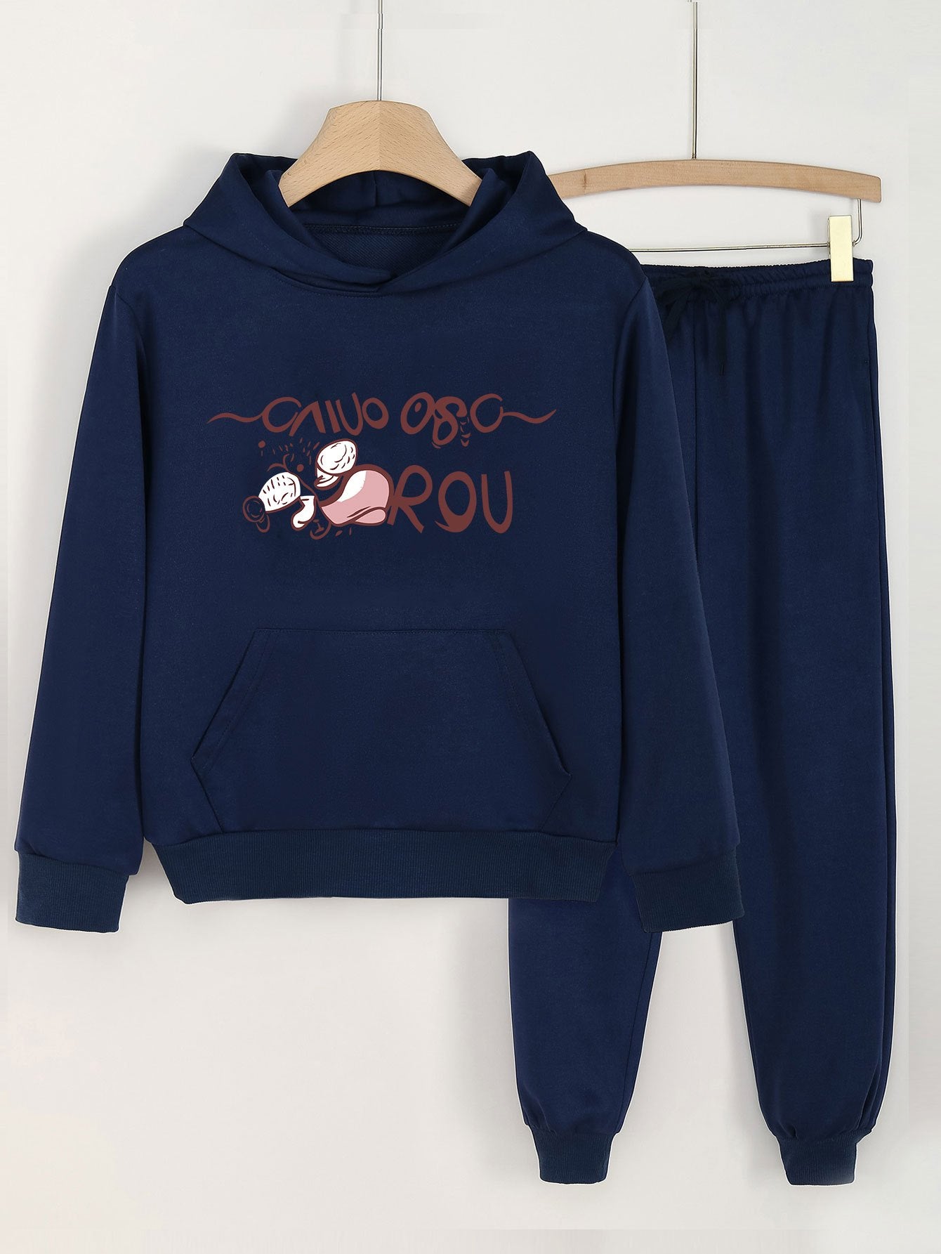 2pcs Girls Hoodie & Sweatpants Set Letter Print Casual Loose Hooded