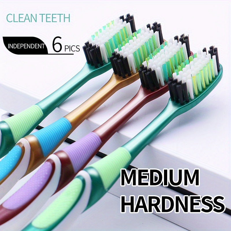 6pcs Medium Hard Hair Toothbrush 6 Independent Packs Adult Family Pack