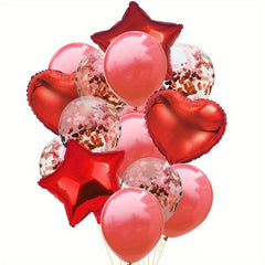 14pcs Colorful Balloons Set with Confetti Ribbon Stars Hearts Decor