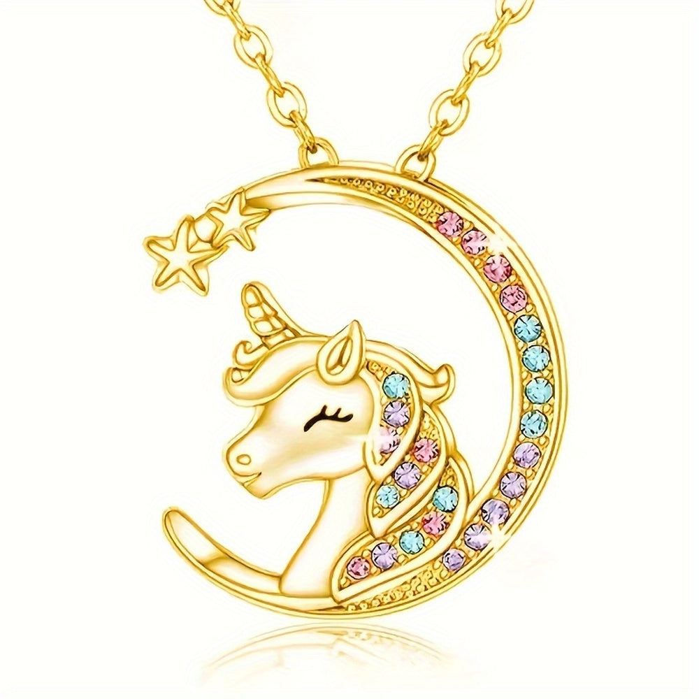 Moon Unicorn Pendant Necklace for Christmas Birthday Party