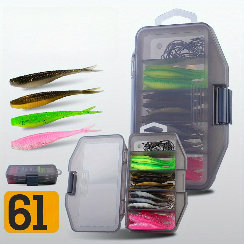 61pcs Soft Bait Fishing Set with Storage Box