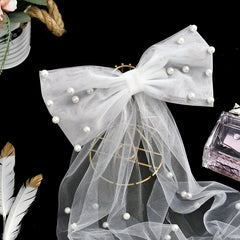 Romantic Bow Veil w/ Faux Pearls Head Veil Bridal Short Veil