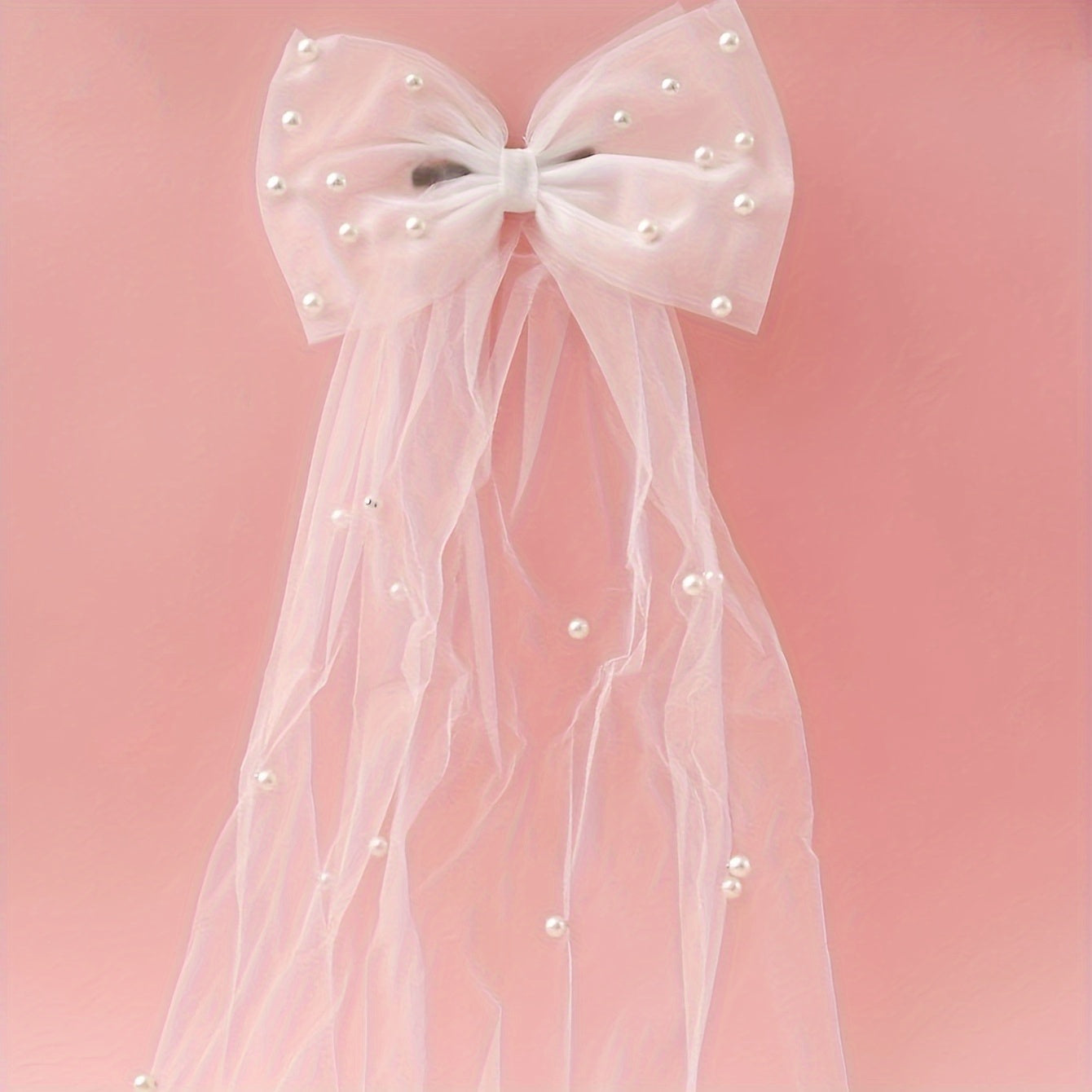 Romantic Bow Veil w/ Faux Pearls Head Veil Bridal Short Veil