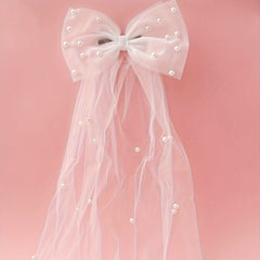 Romantic Bow Veil w/ Faux Pearls Head Veil Bridal Short Veil