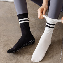3 Pairs Striped Mid-tube Yoga Socks Non-slip Grips for Pilates Ballet Barre