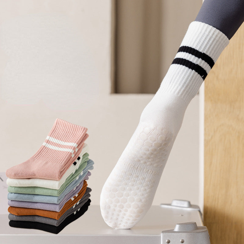 3 Pairs Striped Mid-tube Yoga Socks Non-slip Grips for Pilates Ballet Barre
