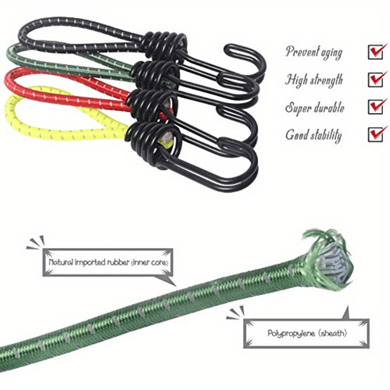 8pcs Spiral Wire Hook Strap Reflective Elastic Rope Heavy Duty Strap Hook