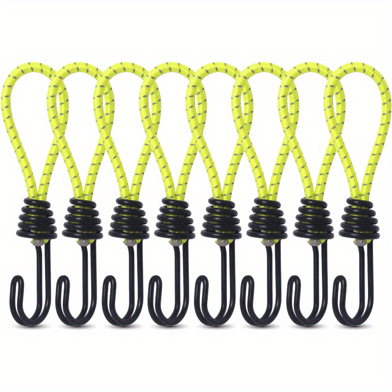 8pcs Spiral Wire Hook Strap Reflective Elastic Rope Heavy Duty Strap Hook