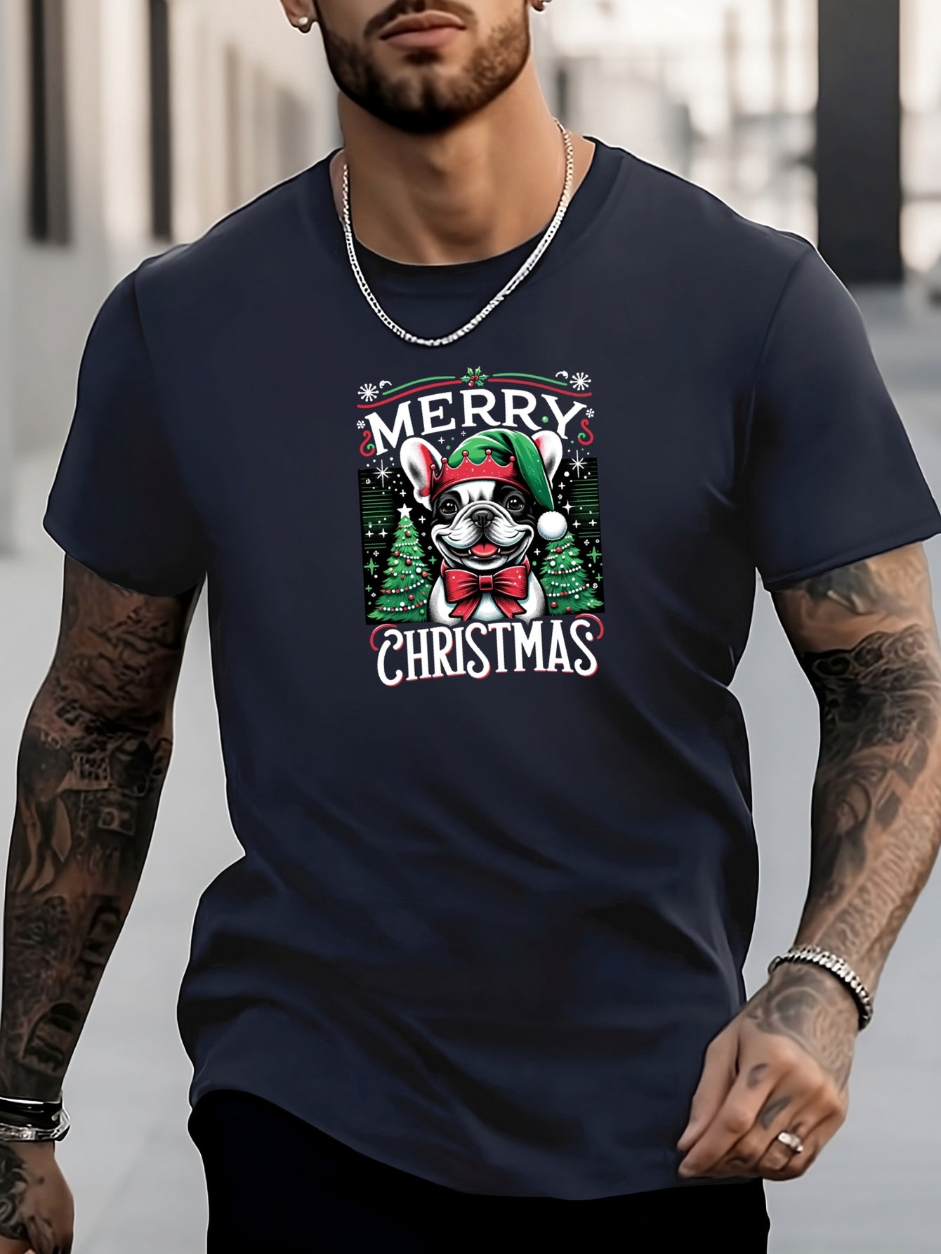 Men's Dog & Christmas Tree Pattern Shirt Casual Top