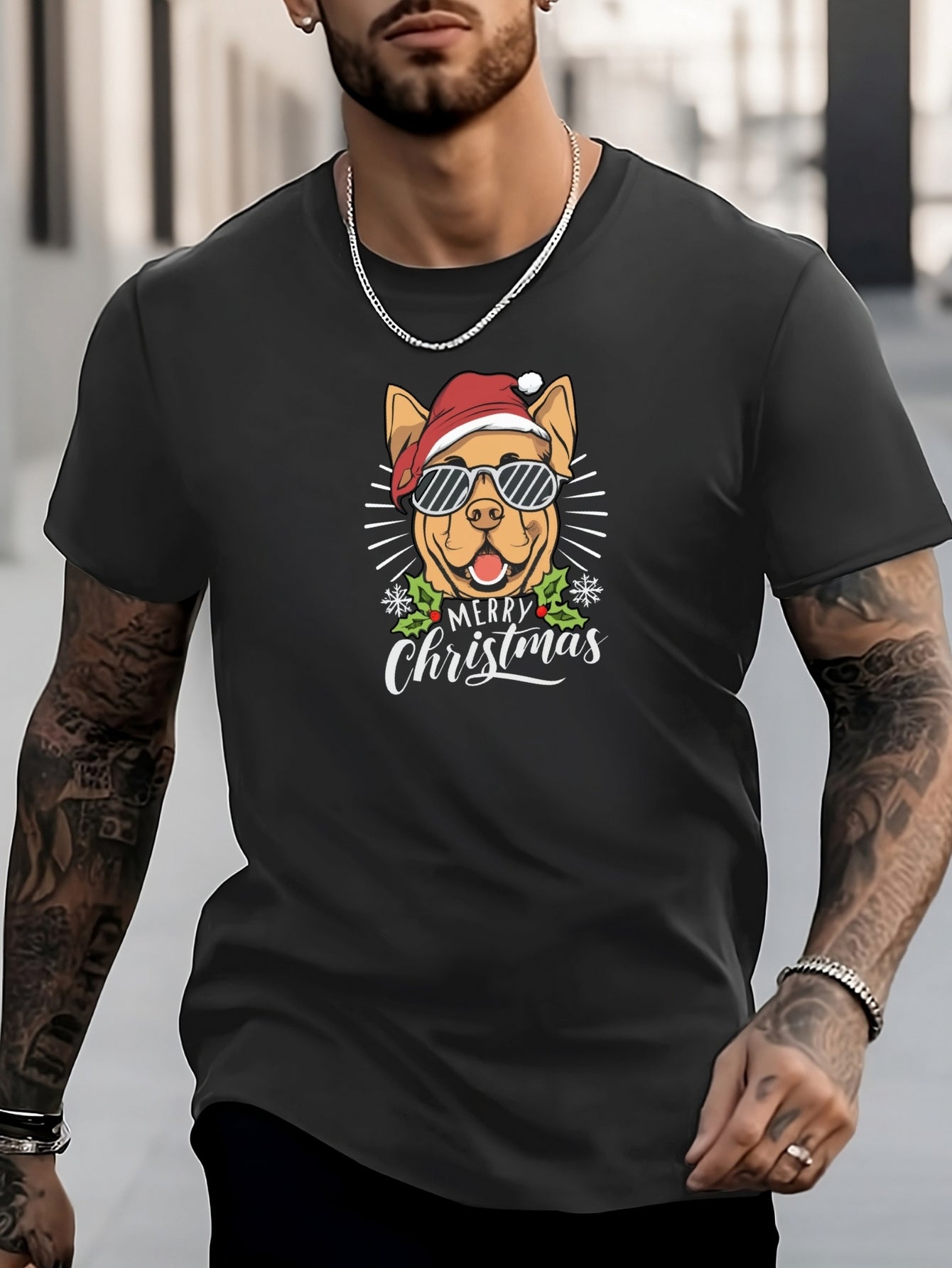 Men's Dog Pattern Shirt Breathable Casual Tee Top