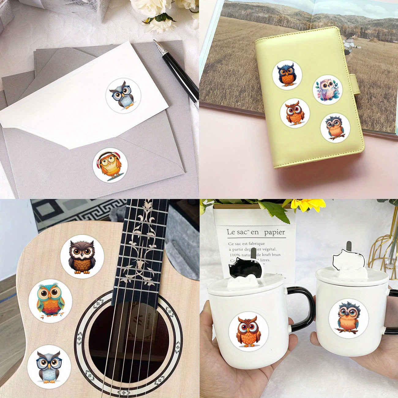 500pcs Owl Stickers Roll Cartoon Owl Animal Stickers For Bottles Laptops