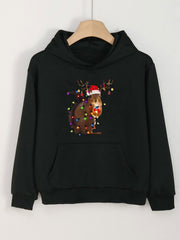 Girls Christmas Lights Squirrel Graphic Hooded Sweatshirt