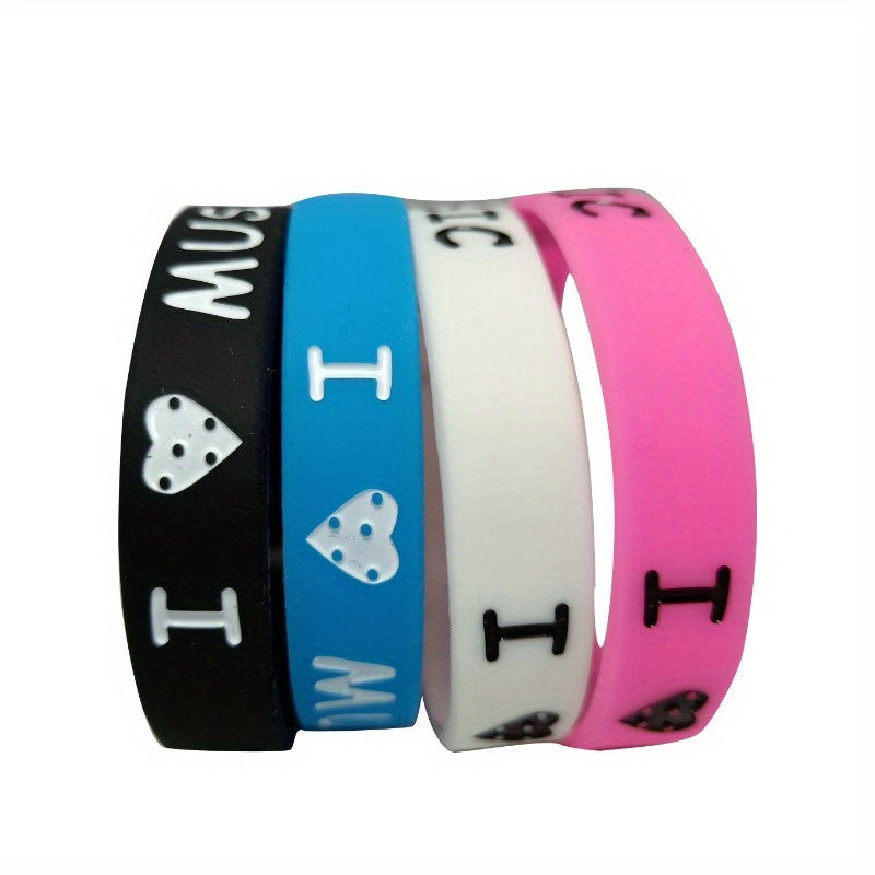 8 Pcs I Love Music Slogan Silicone Bracelet Set