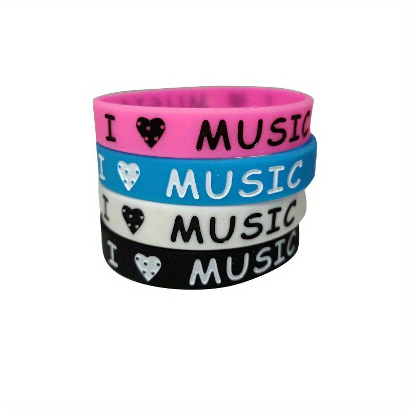 8 Pcs I Love Music Slogan Silicone Bracelet Set