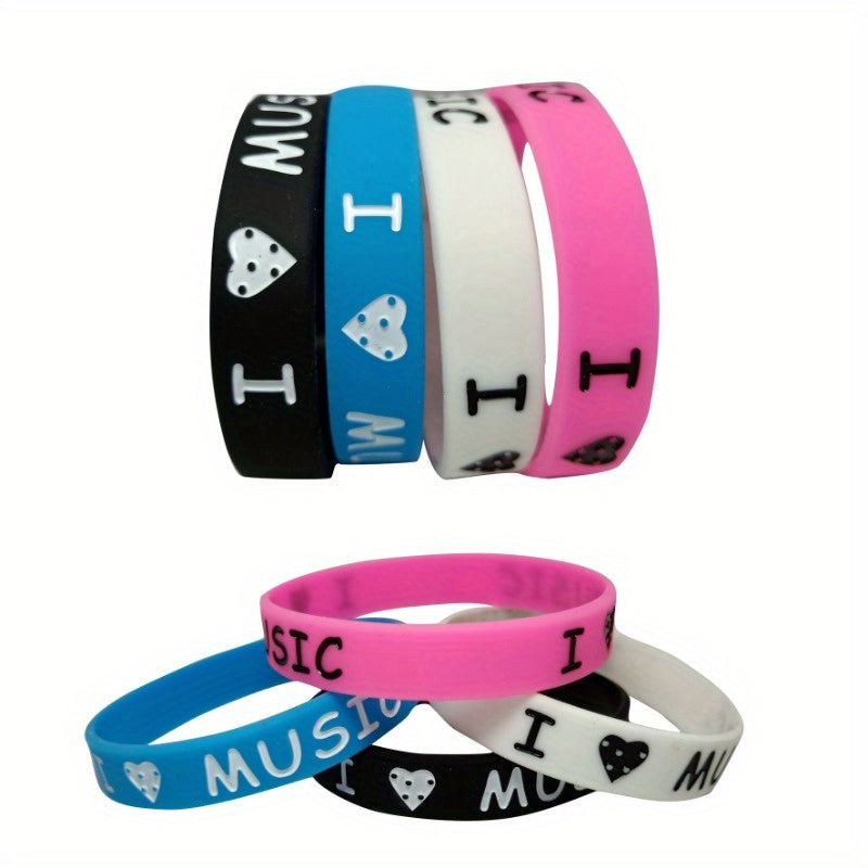 8 Pcs I Love Music Slogan Silicone Bracelet Set