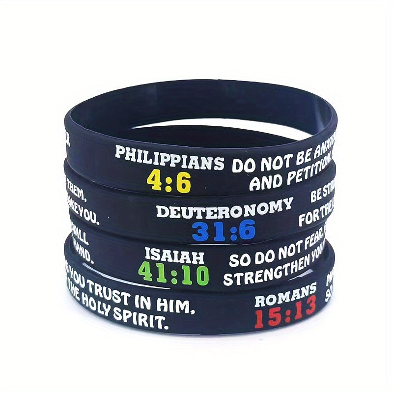 8 Pcs Flat Printed Slogan Silicone Bracelets 20-32x1.22 cm