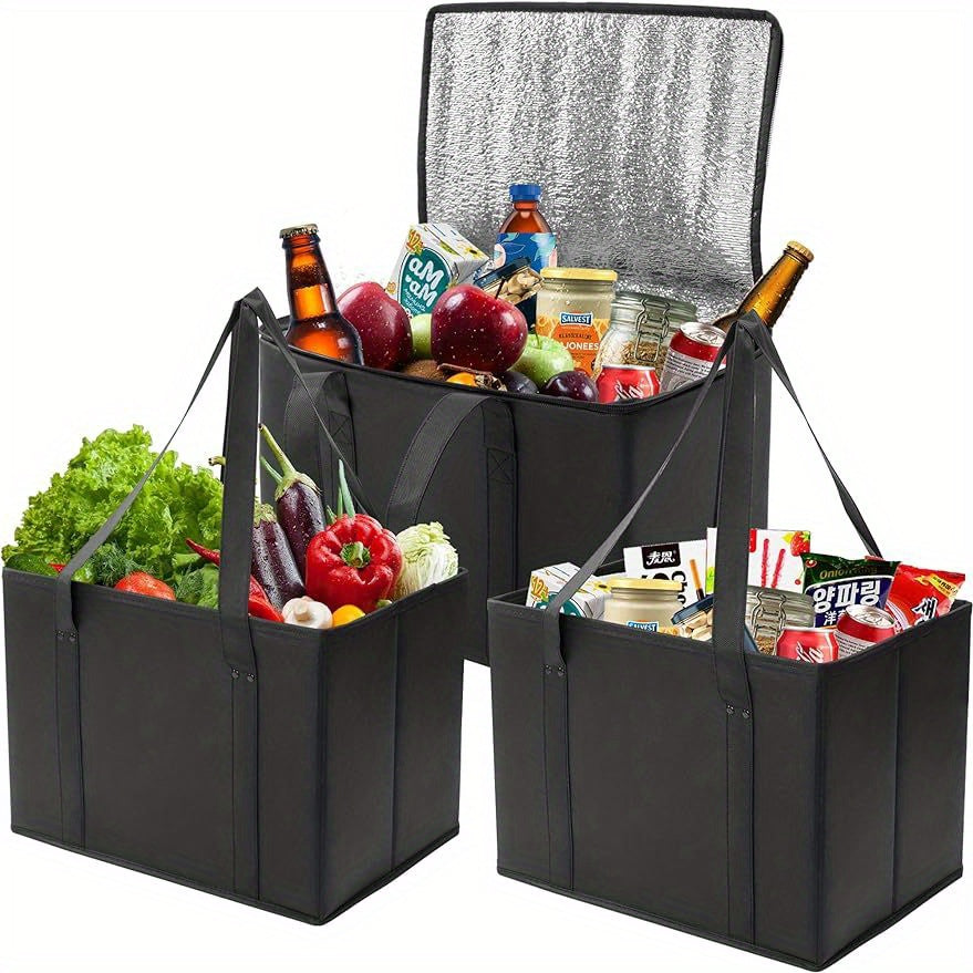 3pcs Insulated Reusable Grocery Bag Large Capacity Shopping Bag