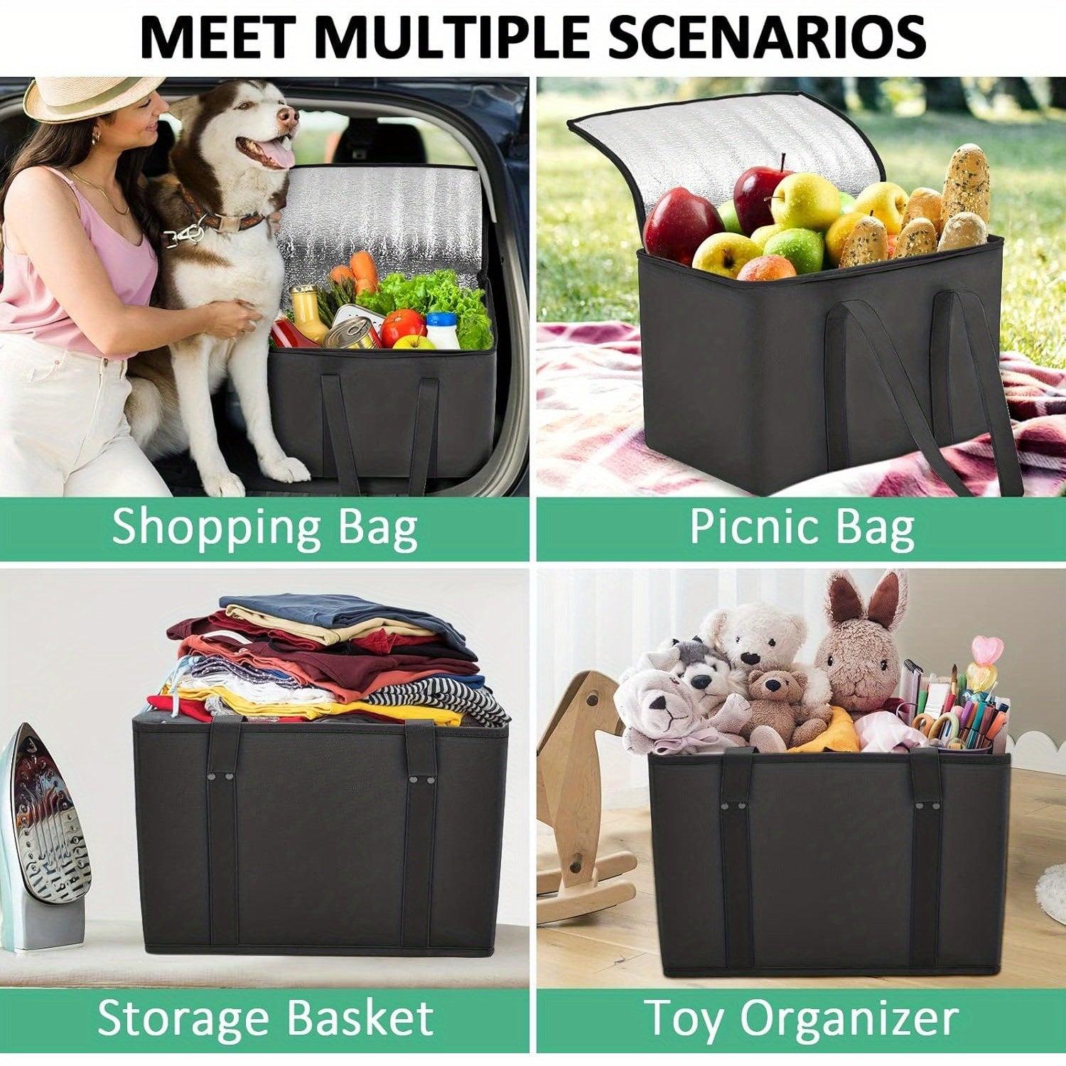 3pcs Insulated Reusable Grocery Bag Large Capacity Shopping Bag
