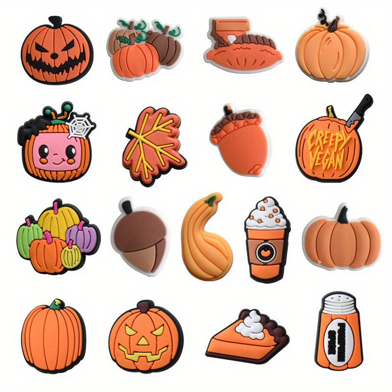 17pcs Halloween Pumpkin Shoe Charms for Clogs Sandals PVC Shoe Decorations