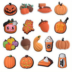 17pcs Halloween Pumpkin Shoe Charms for Clogs Sandals PVC Shoe Decorations