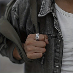 Vintage Silvery Eyes Open Ring for Men