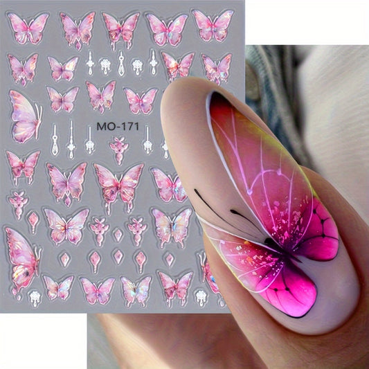 5D Holographic Butterfly Nail Stickers - Manicure Decoration Decals
