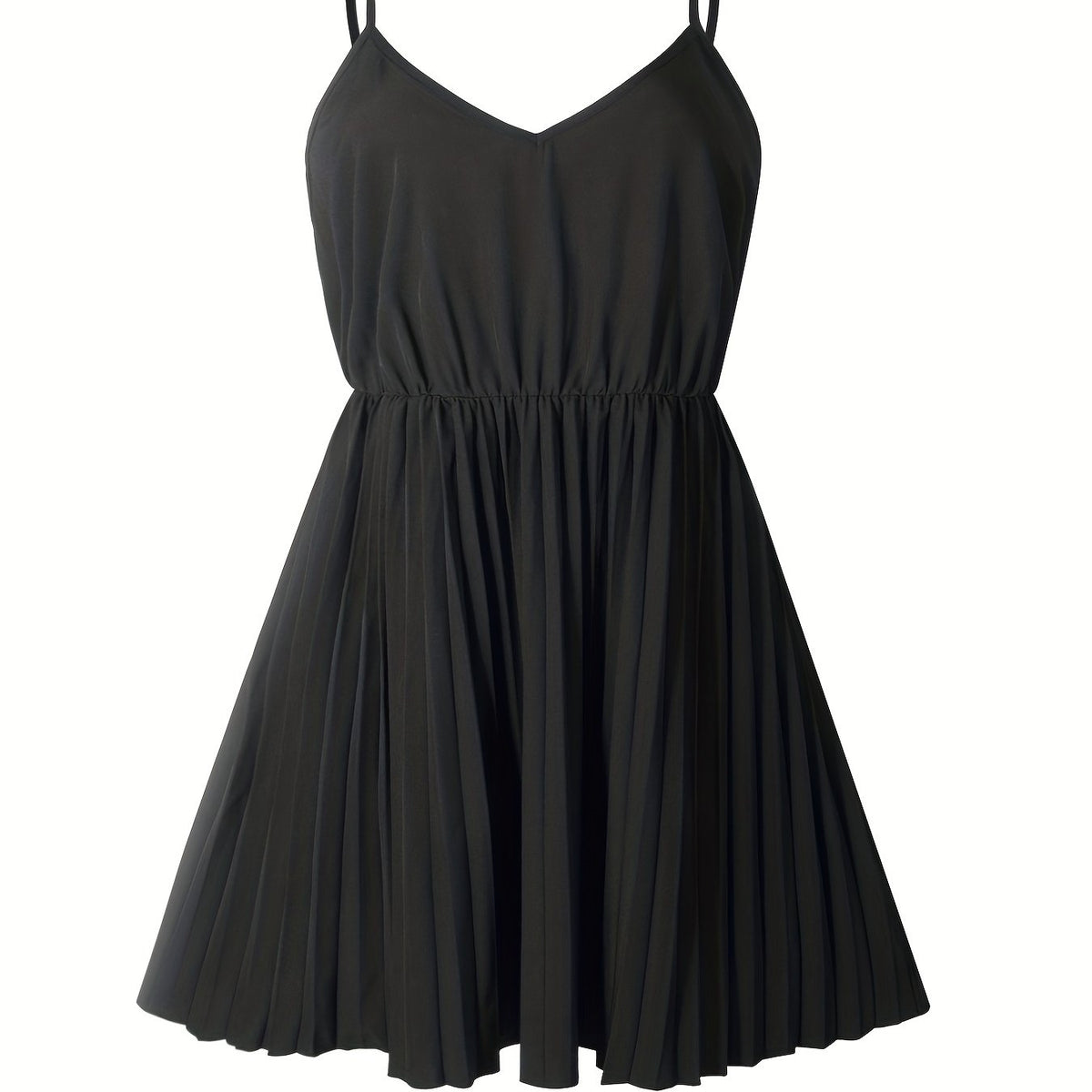  V-Neck Summer Dress Solid Color Pleated
