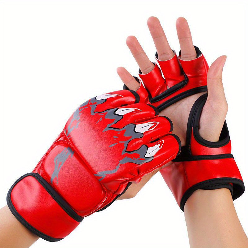 Red Faux Leather Half Finger Boxing Gloves for Comfort and Durability
