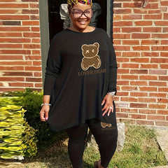 Women's Plus Bear & Letter Print Tunic Top & Leggings Set