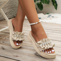 Women's Faux Pearl Platform Sandals Comfortable Slip On Summer Shoes