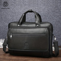 SCHLATUM Cowhide Leather Briefcase Business Handbag Computer Bag