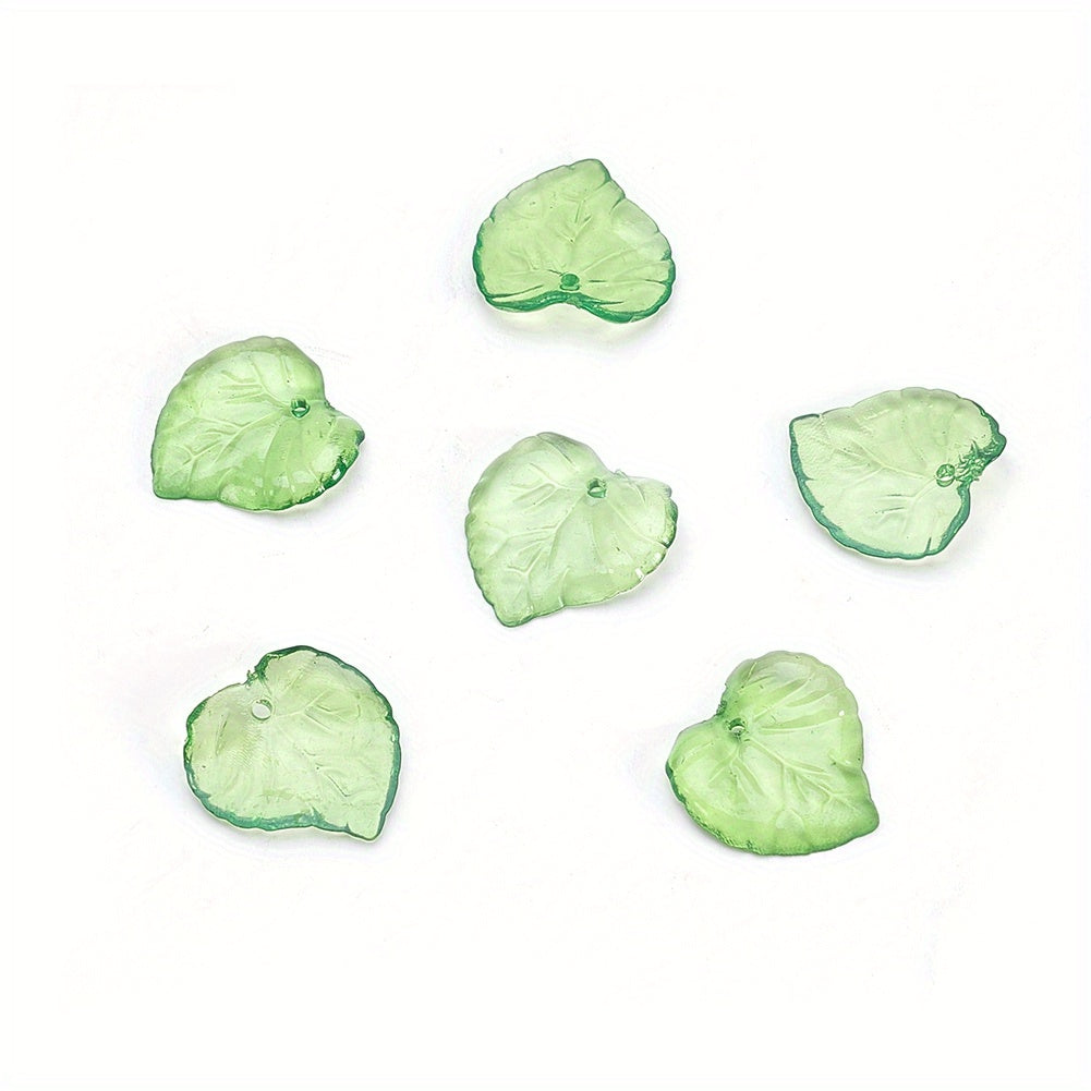 100 Pcs Green Acrylic Leaf Pendant Loose Beads for Jewelry Making