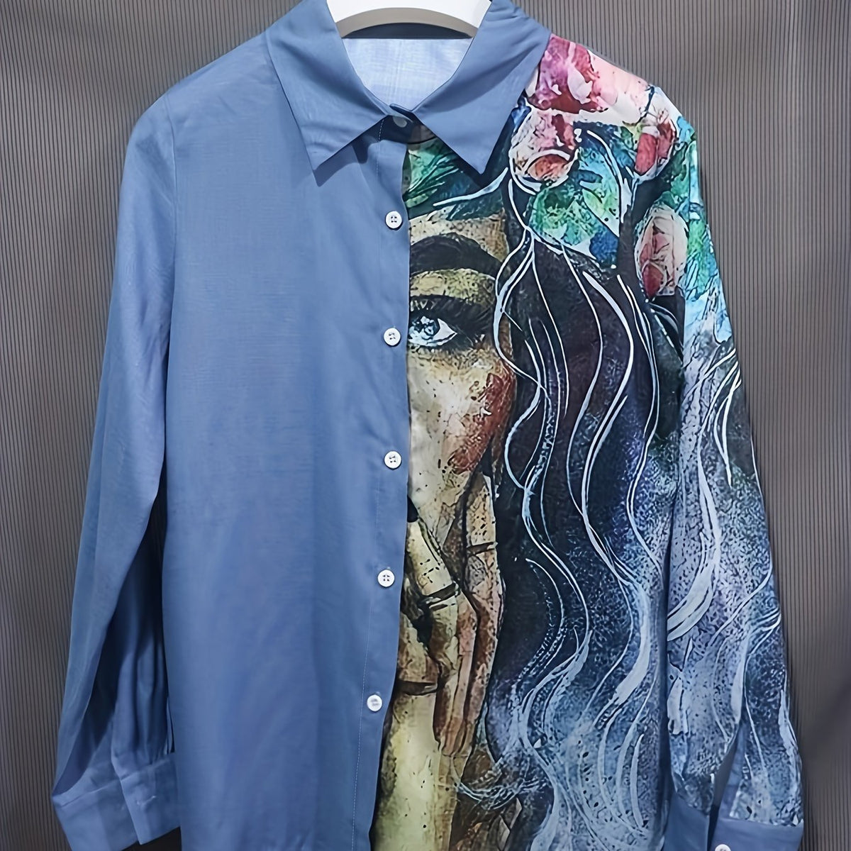  Colorblock Painting Print Long Sleeve Blouse