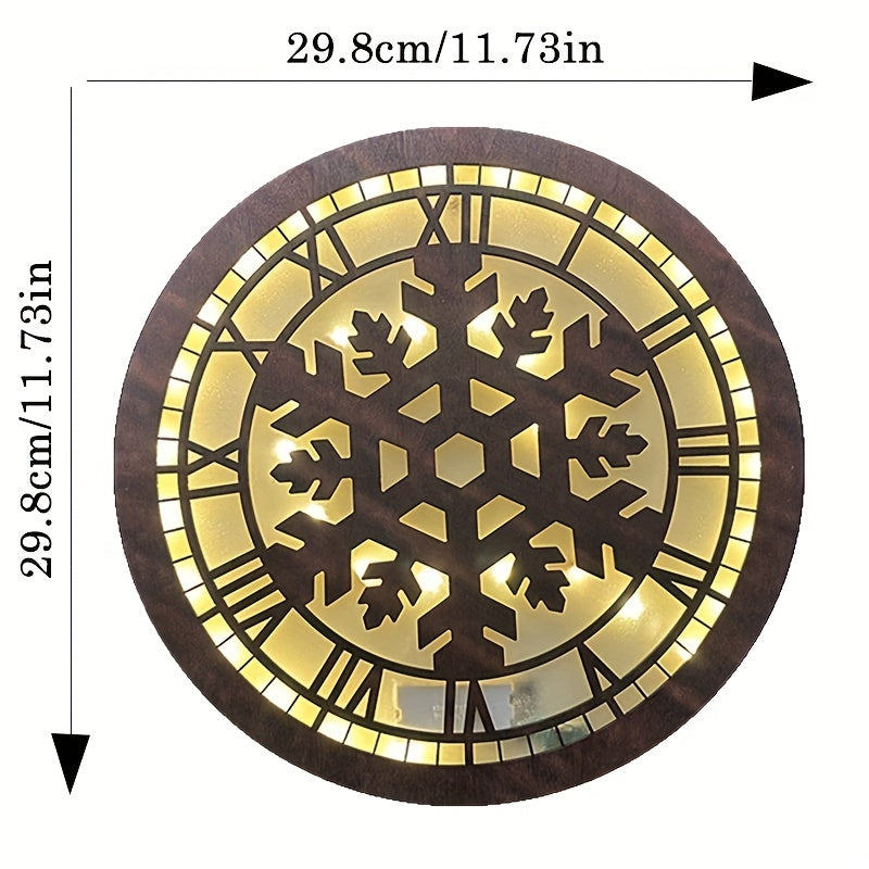 Children's Room Decoration Wall Clock LED Light Retro Wooden Sign