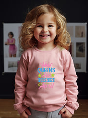 Girls Crown Pattern Crew Neck Sweatshirt for Spring Fall