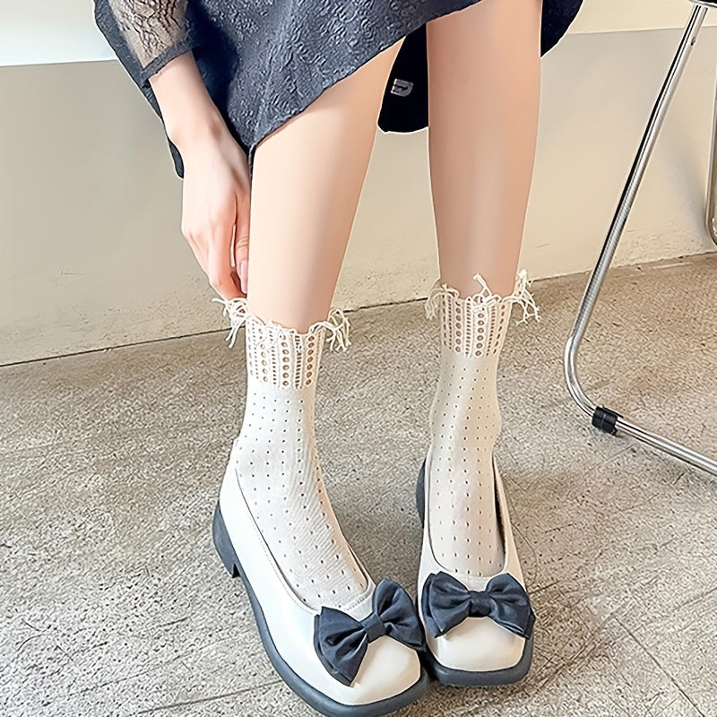 Tassel Hollow Out Mid Tube Socks Women's Stockings