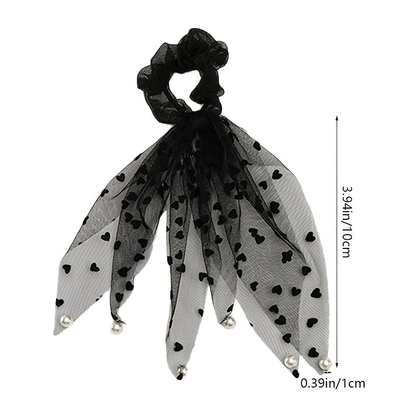 Sweet Love Heart Dot Mesh Hair Scrunchies Women Elastic Hair Ties