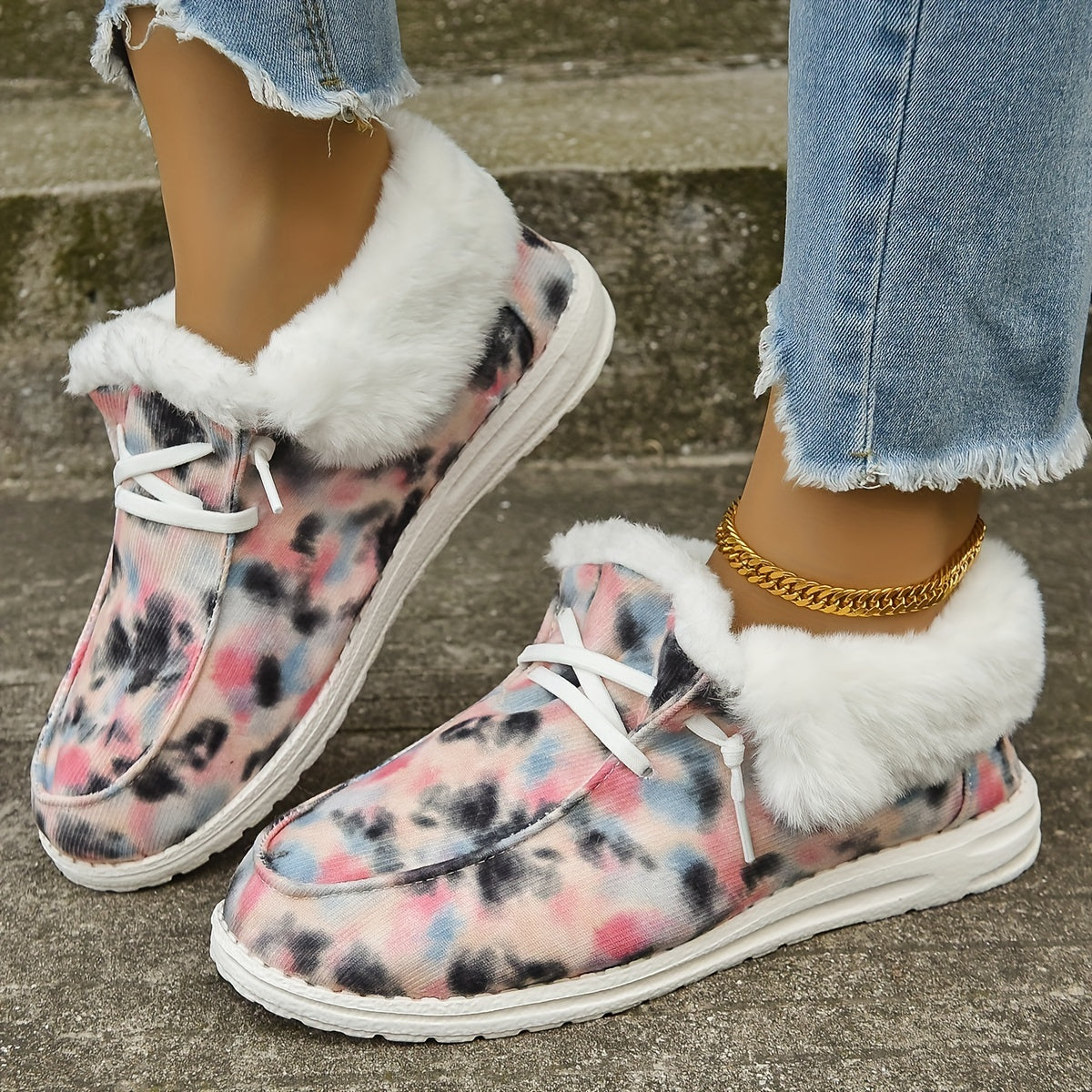 Women's Lace Up Fuzzy Loafers Warm Comfortable Snow Shoes