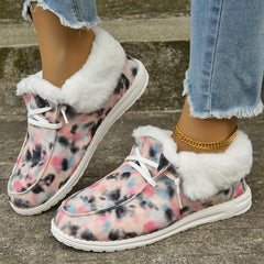 Women's Lace Up Fuzzy Loafers Warm Comfortable Snow Shoes
