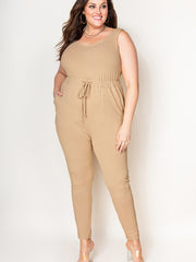  Ribbed Drawstring Tank Jumpsuit Women's Plus