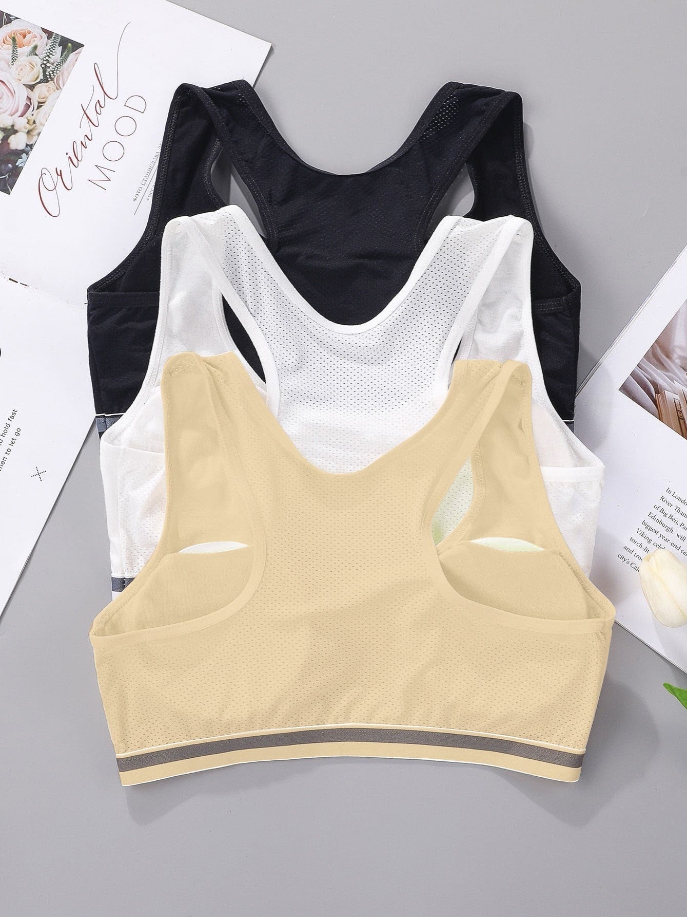 3-pack Girls Cotton Sports Bra Built-Up Stretch