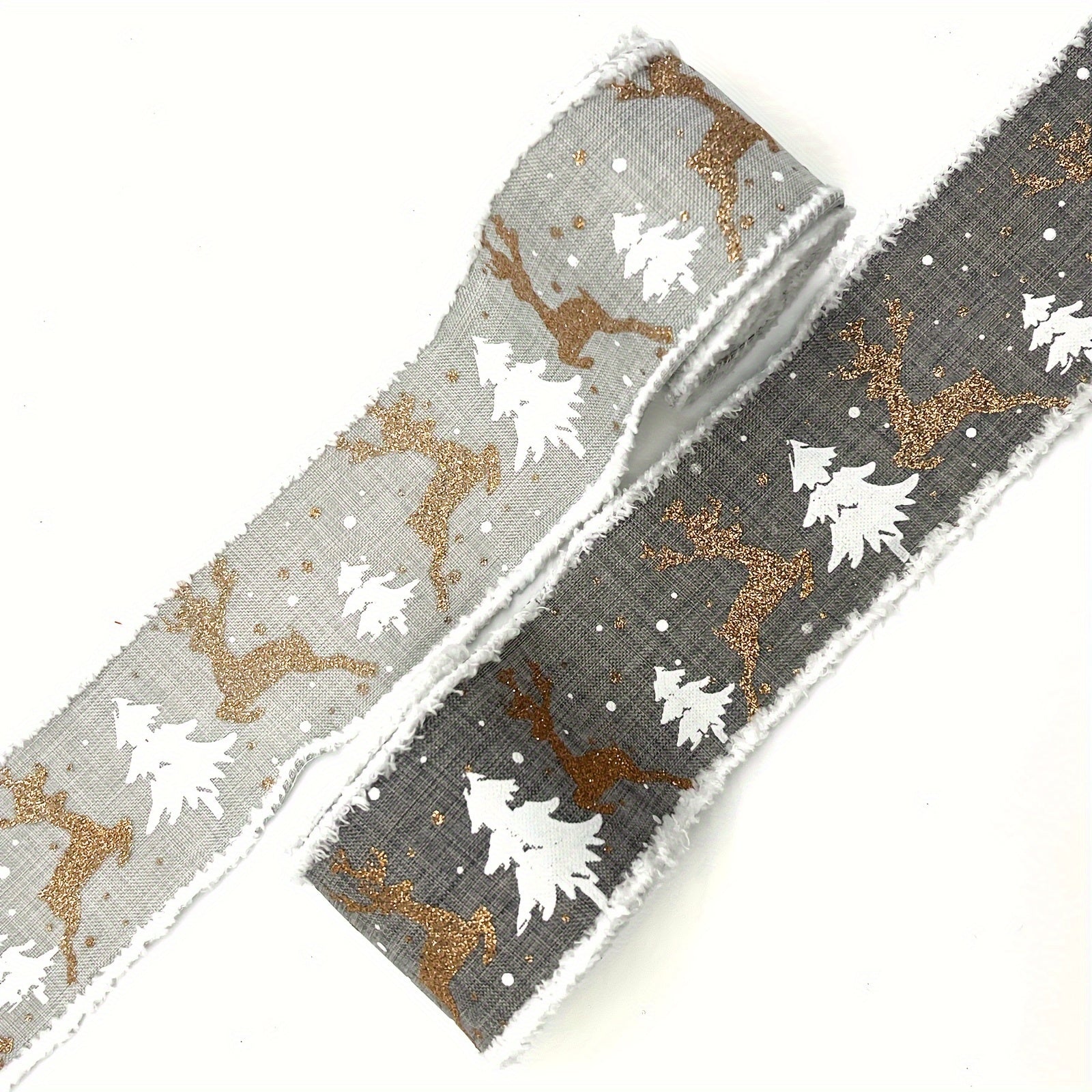4 57 Meter Christmas Tree Elk And Botanical Pattern Wired Ribbon