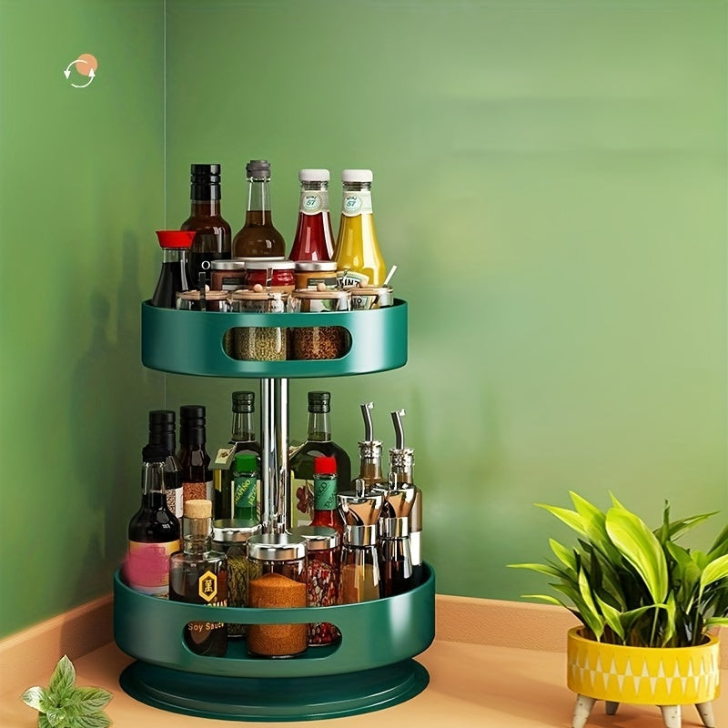 2-Layer Rotating Seasoning Bottle Rack Kitchen Storage Accessory