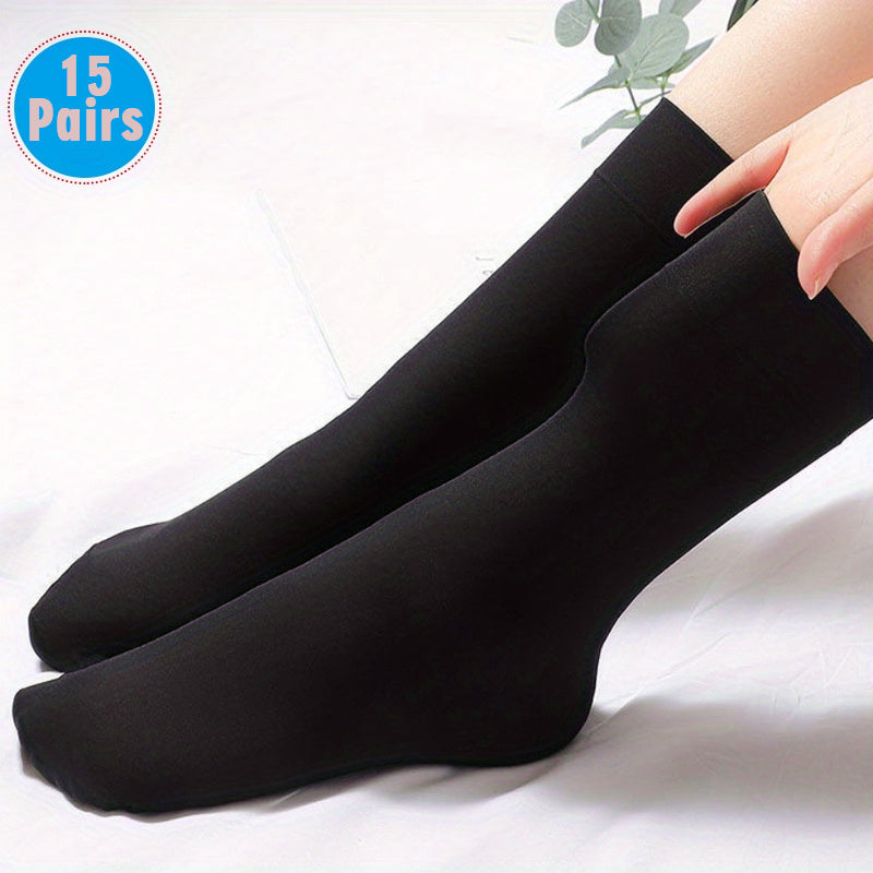 15 Pairs Women's Mid Tube Crew Socks Solid Color Comfortable Stocking