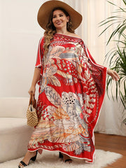  Feather Print Maxi Cover Up Dress